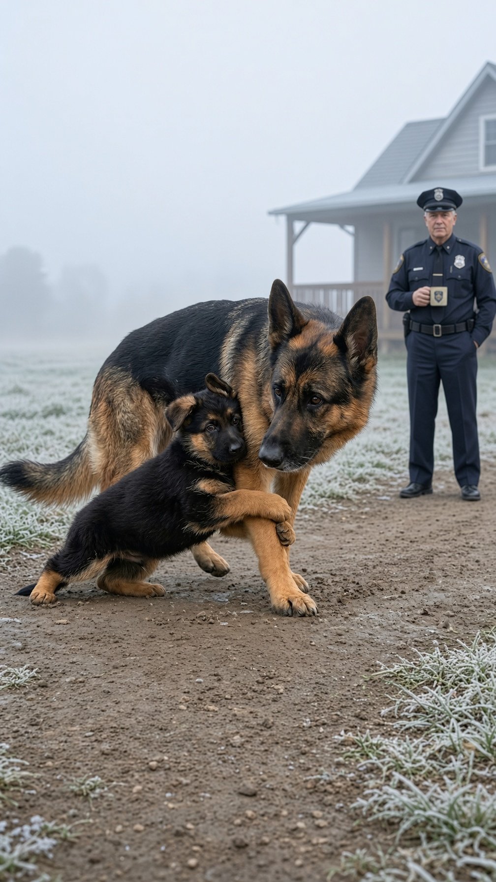 Retired Police Dog Tried to Walk Away—But the Tiny Puppy Wouldn’t Let Go